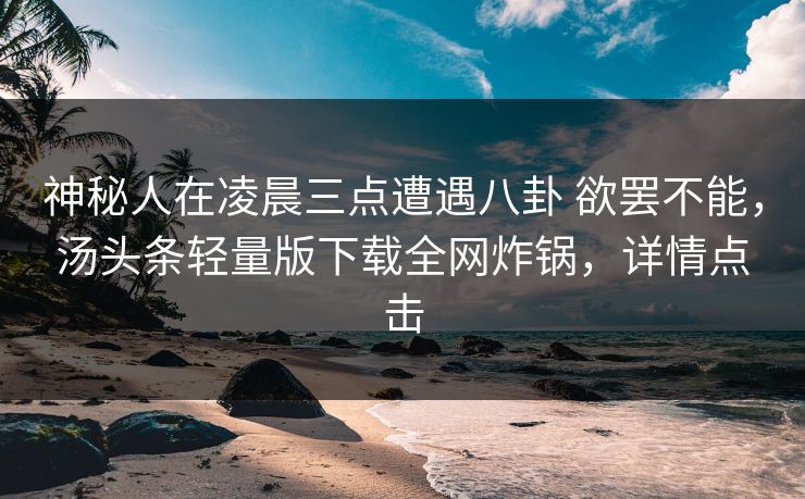 神秘人在凌晨三点遭遇八卦 欲罢不能,汤头条轻量版下载全网炸锅,详情点击 神秘人在凌晨三点遭遇八卦 欲罢不能,汤头条轻量版下载全网炸锅,详情点击